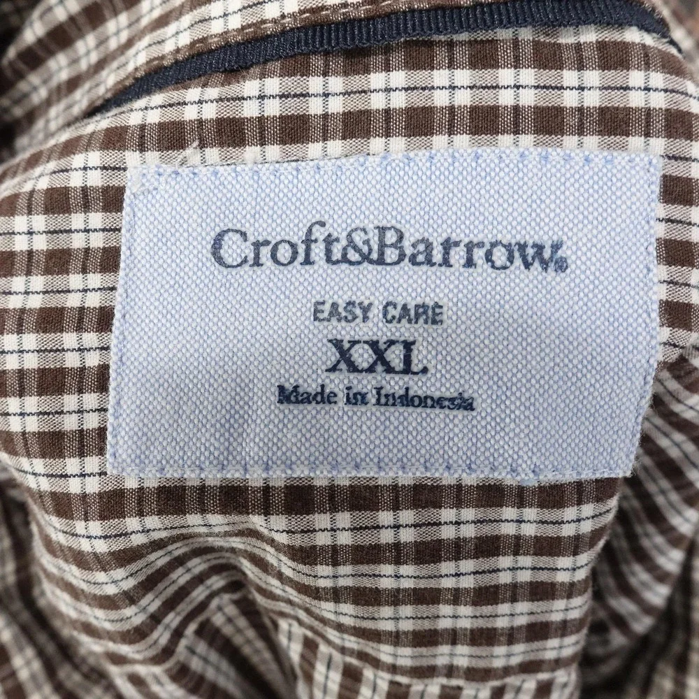 Croft & Barrow Shirt Mens 2XL Brown Check Long Sleeve Button-Up Easy Care Pocket